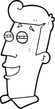 Bir insan tarafından çizilmiş siyah beyaz çizgi film sırıtan adam.