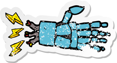 Bir insan tarafından çizilmiş robot elin gerilimli retro çıkartması.