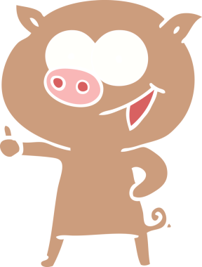 Bir insan tarafından çizilmiş neşeli domuz düz renkli çizgi film.