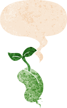 çizgi film tohumu konuşma baloncuğu ile grunge sıkıntılı retro dokuma tarzı bir insan tarafından çizilmiş