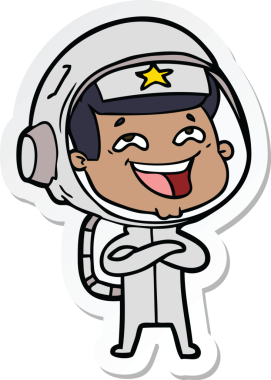 Bir insan tarafından çizilmiş, gülen astronotun çıkartması.