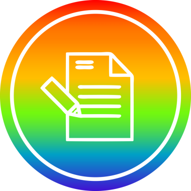 Bir insan tarafından çizilmiş gökkuşağı gradyanı olan dairesel simge yazılıyor