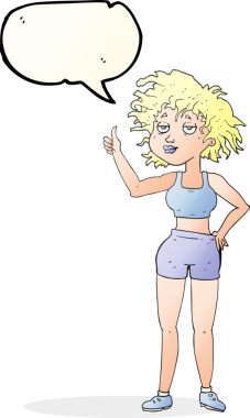 Bir insan tarafından çizilmiş serbest konuşma balonu karikatürü yorgun spor salonu kadını