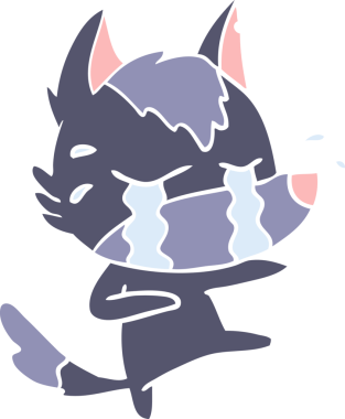 Bir insan tarafından çizilmiş düz renkli ağlayan kurt resmi.