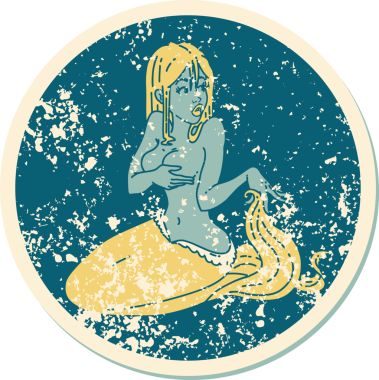 Bir insan tarafından çizilmiş geleneksel bir deniz kızı stili dövmesi.