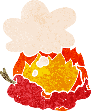 Düşünce baloncuklu çizgi film sıcak biber grunge sıkıntılı retro dokuma tarzı bir insan tarafından çizilmiş