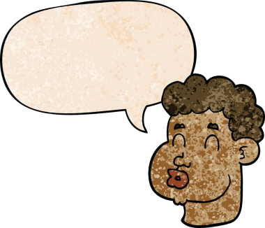 bir insan tarafından çizilmiş eski tarz konuşma baloncuğu olan çizgi film erkek yüzü