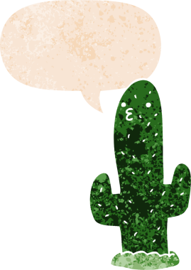 çizgi film kaktüsleri ve grunge içinde konuşma kabarcığı bir insan tarafından çizilmiş rahatsız edilmiş retro dokuma tarzı.