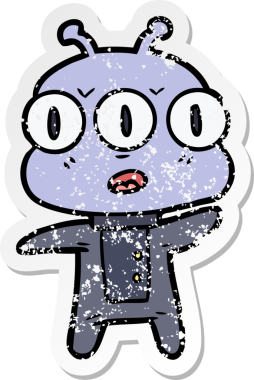 Bir insan tarafından çizilmiş üç gözlü bir karikatür çıkartması.