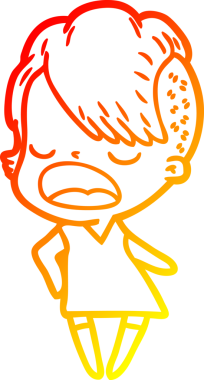 Bir insan tarafından çizilmiş havalı bir hippi kızın sıcak çizgi çizimi.