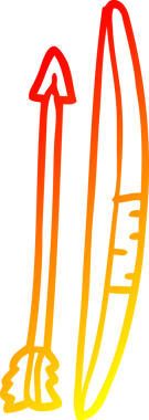 Bir insan tarafından çizilmiş çizgi film yayı ve okunun sıcak eğimli çizimi