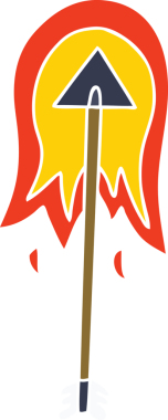 Bir insan tarafından çizilmiş el çizimi garip çizgi film yanan ok.