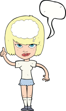 Bir insan tarafından çizilmiş konuşma baloncuğu fikri olan bir karikatür kadın.