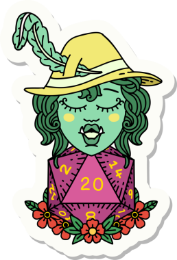 Bir insan tarafından çizilmiş 20 zarlı yarım ork şairin çıkartması.