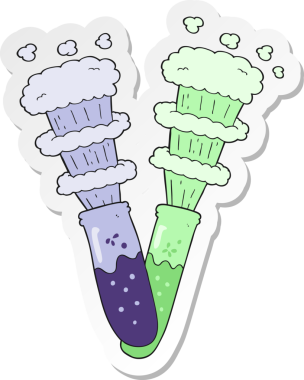 Bir insan tarafından çizilmiş test tüplerindeki karikatür kimyasallarının çıkartması.