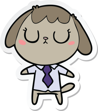 Bir insan tarafından çizilmiş ofis gömleği giyen sevimli bir köpeğin çıkartması.