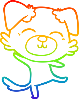 Gökkuşağı gradyan çizgi çizimi bir insan tarafından çizilmiş mutlu bir dans yapan bir köpek.