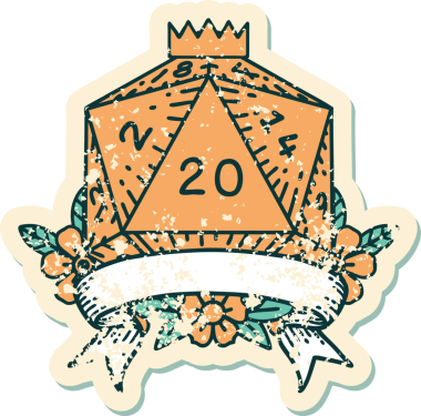 Retro Dövme Biçimi Doğal 20 kritik vuruş D20 zar bir insan tarafından çizildi