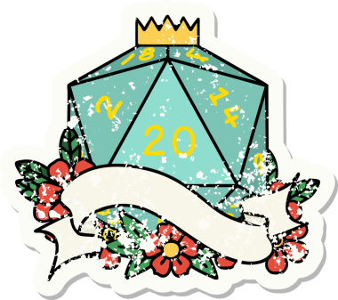 Bir insan tarafından çizilmiş 20 D20 zarının grunge çıkartması.