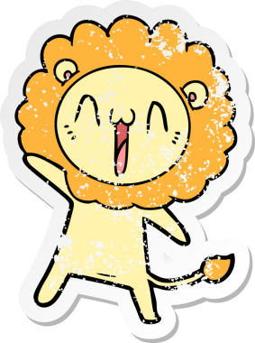 Bir insan tarafından çizilmiş mutlu çizgi film aslanının sıkıntılı çıkartması.