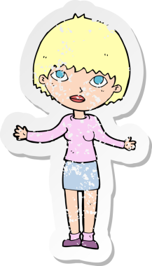 Bir insanın omuz silktiği karikatür kadın etiketi.