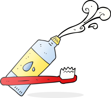 Bir insan tarafından çizilmiş serbest çizim diş fırçası ve diş macunu.