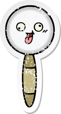 Bir insan tarafından çizilmiş sevimli bir çizgi film büyüteçinin sıkıntılı çıkartması.