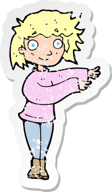 Bir insan tarafından çizilmiş dans eden bir karikatür kadının gerilmiş çıkartması.