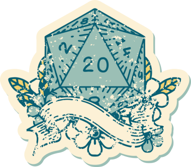 Retro Dövme Biçimi Doğal 20 D20 zar bir insan tarafından çizildi