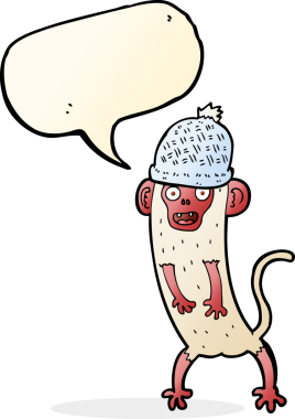 Bir insan tarafından çizilmiş konuşma balonlu çılgın maymun.