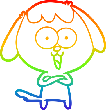 Gökkuşağı gradyan çizimi. Bir insan tarafından çizilmiş şirin bir köpek çizimi.