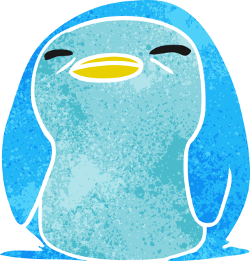 Bir insan tarafından çizilmiş sevimli bir penguenin eski çizgi film çizimi kawaii