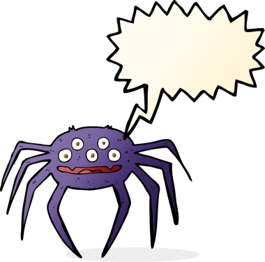 Bir insan tarafından çizilmiş konuşma balonlu cadılar bayramı örümceği çizgi filmi.