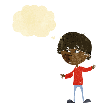 Bir insan tarafından çizilmiş düşünce baloncuğu olan meraklı bir adam.