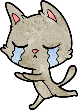 Bir insan tarafından çizilmiş ağlayan çizgi film kedisi.