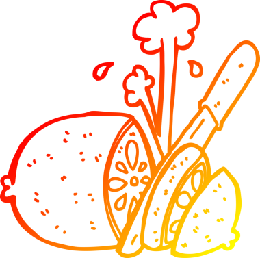 Bir insan tarafından çizilmiş dilimlenmiş limon çizimi.