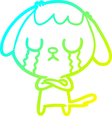 Bir insan tarafından çizilmiş ağlayan şirin bir köpeğin soğuk gradyan çizimi.