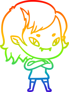 Gökkuşağı gradyan çizgi çizimi bir insan tarafından çizilmiş, arkadaş canlısı vampir bir kız.