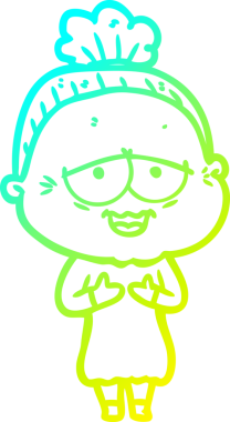 Bir insan tarafından çizilmiş, mutlu, yaşlı bir kadının çizdiği soğuk çizgi.