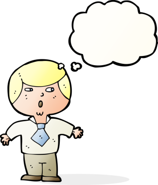 Bir insan tarafından çizilmiş düşünce balonuyla şok olmuş bir çocuk.