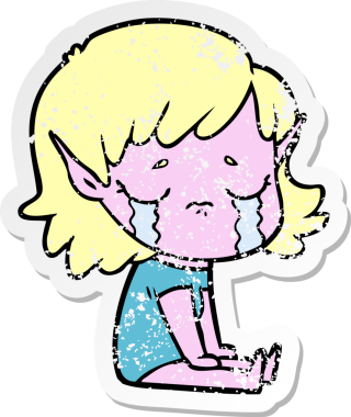 Bir insan tarafından çizilmiş, ağlayan bir elf kızı.