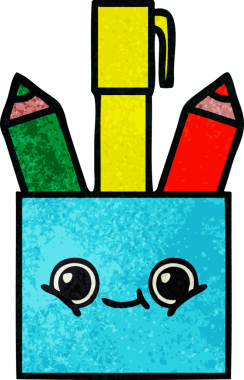 Bir insan tarafından çizilmiş bir kalem tenceresinin retro grunge desen karikatürü