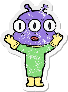 Bir insan tarafından çizilmiş üç gözlü bir karikatür çıkartması.