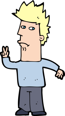 Karikatürist bir insan tarafından çizilmiş barış işareti veriyor.