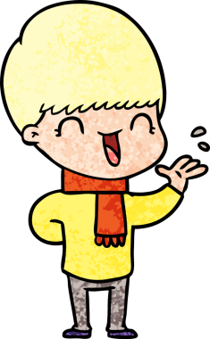 Bir insan tarafından çizilmiş mutlu çizgi film çocuğu.