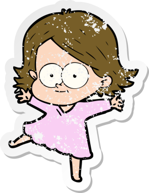 Bir insan tarafından çizilmiş mutlu bir çizgi film kızının sıkıntılı çıkartması.