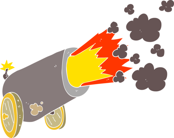 Bir insan tarafından çizilen büyük top ateşinin düz renk çizimi