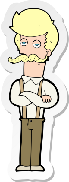 Bir insan tarafından çizilmiş bıyıklı bir karikatürcünün çıkartması.