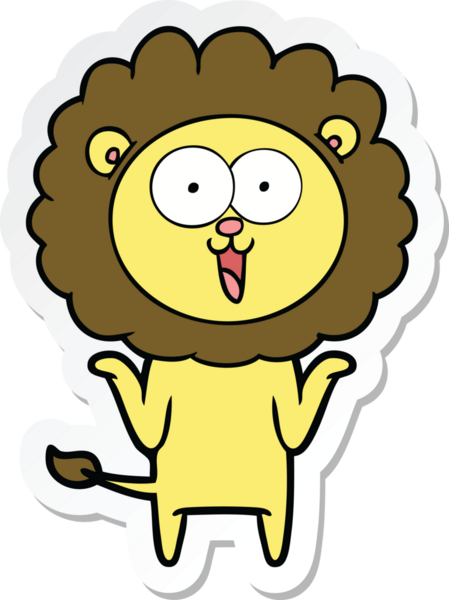 Bir insan tarafından çizilmiş mutlu bir aslanın çıkartması.
