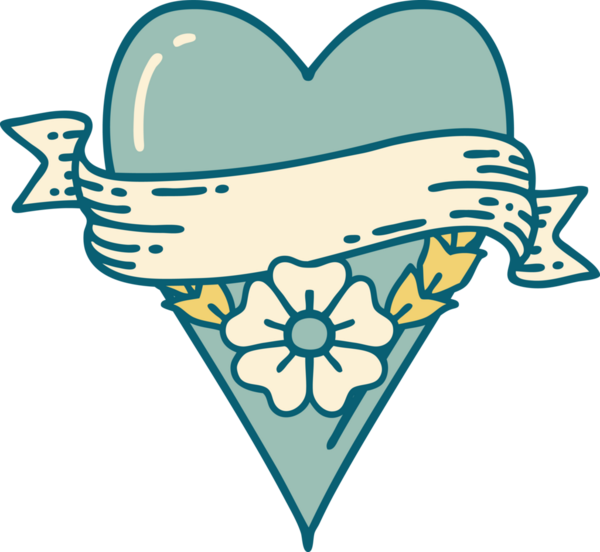 Bir insan tarafından çizilmiş kalp çiçeği ve pankartın ikonik dövme şekli